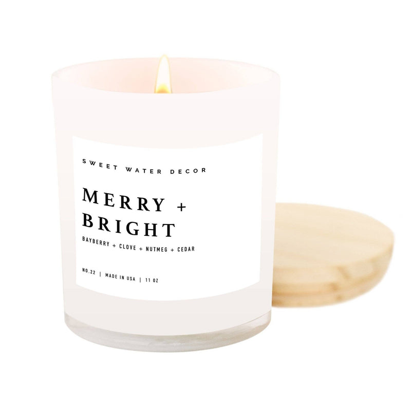 Merry and Bright Soy Candle - White Jar - 11 oz - Mae It Be Home