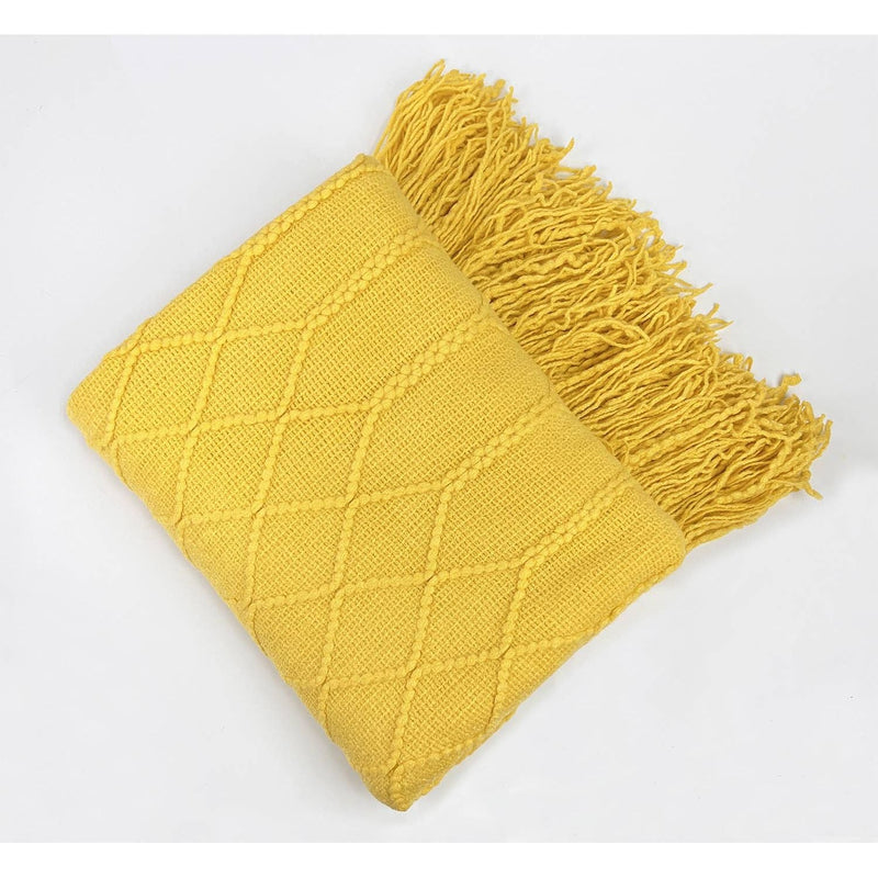 Rhombus Diamond Knit 50x60 Inch Throw Blanket: Camel - Mae It Be Home