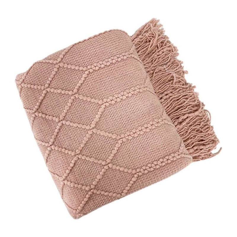 Rhombus Diamond Knit 50x60 Inch Throw Blanket: Camel - Mae It Be Home