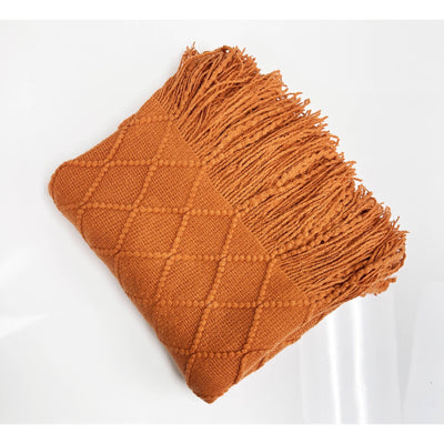 Rhombus Diamond Knit 50x60 Inch Throw Blanket: Camel - Mae It Be Home