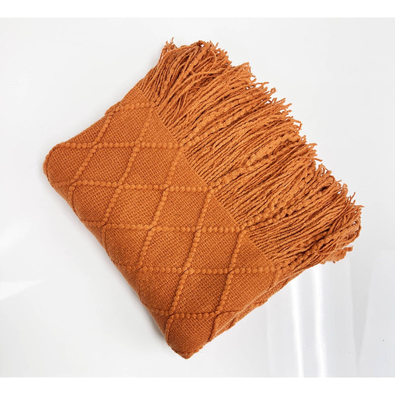 Rhombus Diamond Knit 50x60 Inch Throw Blanket: Camel - Mae It Be Home