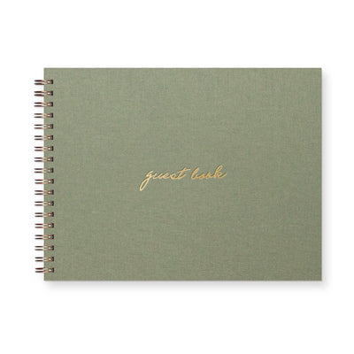 Script Guest Book: Sage Green Linen Cover | Gold Foil - Mae It Be Home