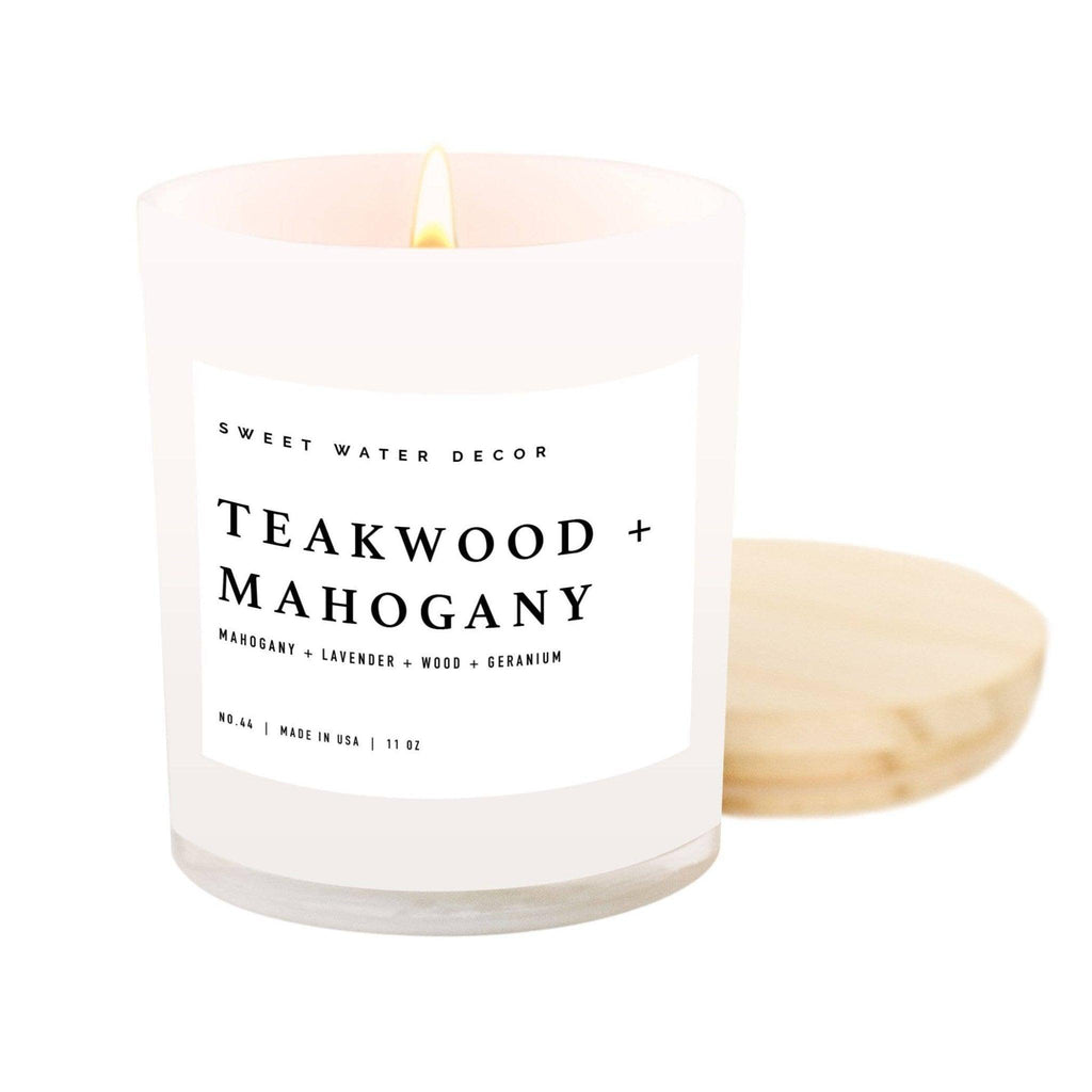 Teakwood and Mahogany Soy Candle - White Jar - 11 oz - Mae It Be Home