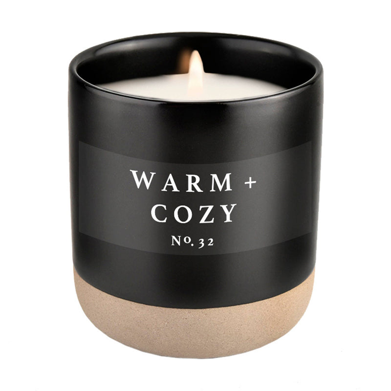 Warm and Cozy Soy Candle - Black Stoneware Jar - 12 oz - Mae It Be Home