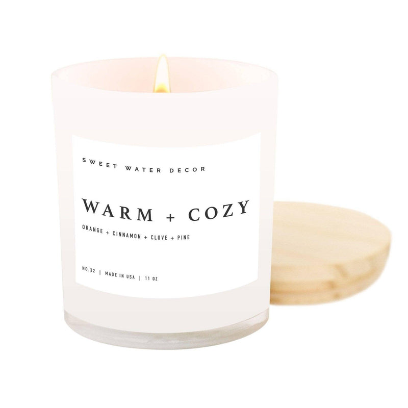 Warm and Cozy Soy Candle - White Jar - 11 oz - Mae It Be Home
